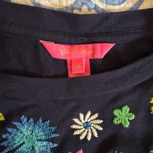 Lilly Pulitzer navy pullover with Colorful floral Embroidery